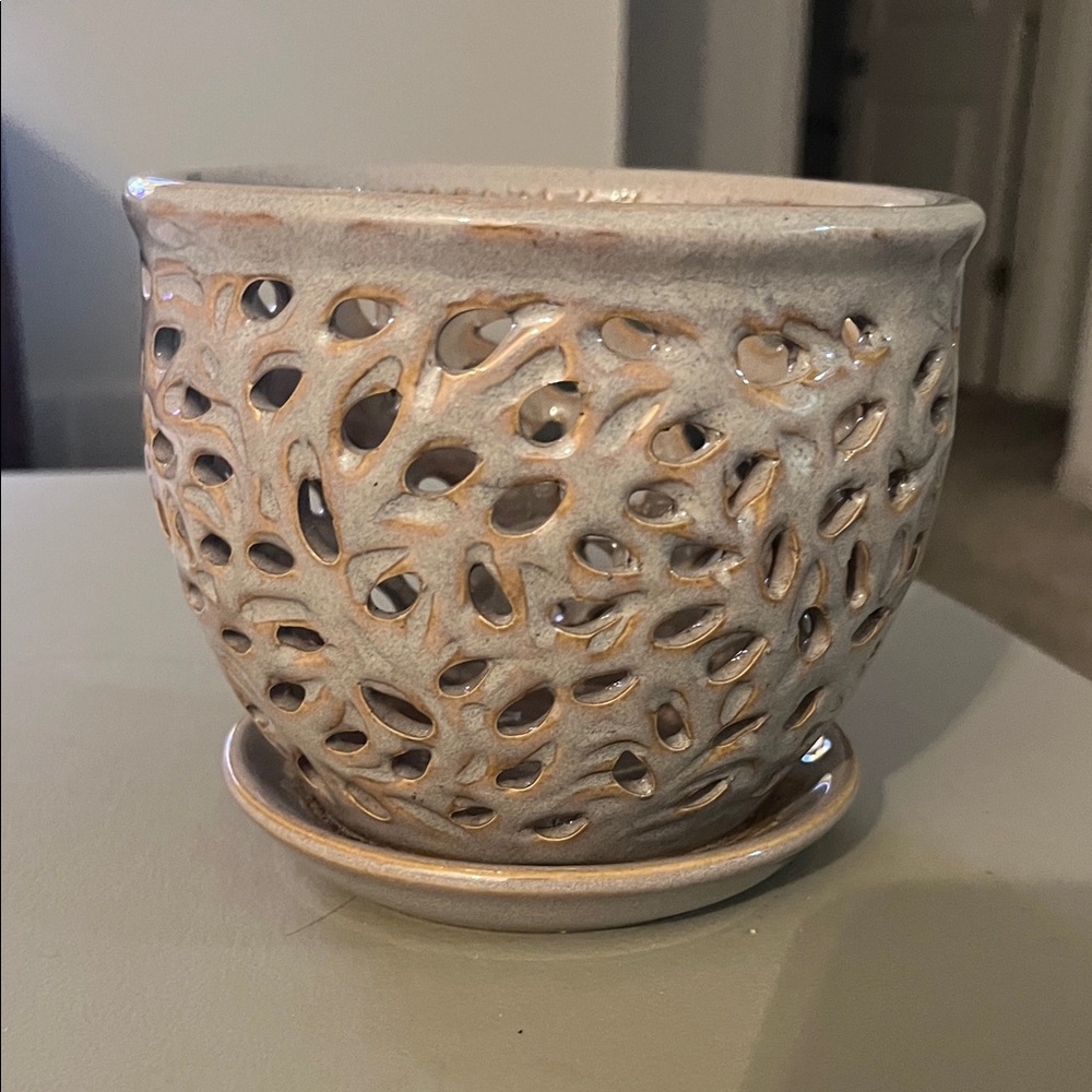 Light grey orchid ceramic planter